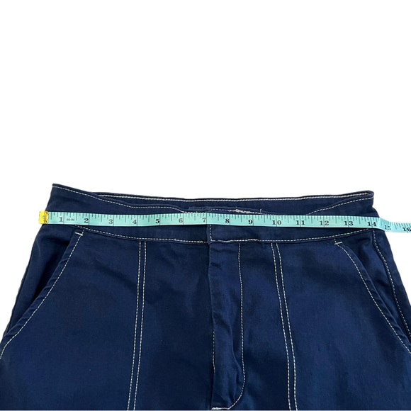 Modcloth navy blue button waist cotton/spandex mini skirt women's size 6 pockets - Picture 5 of 9